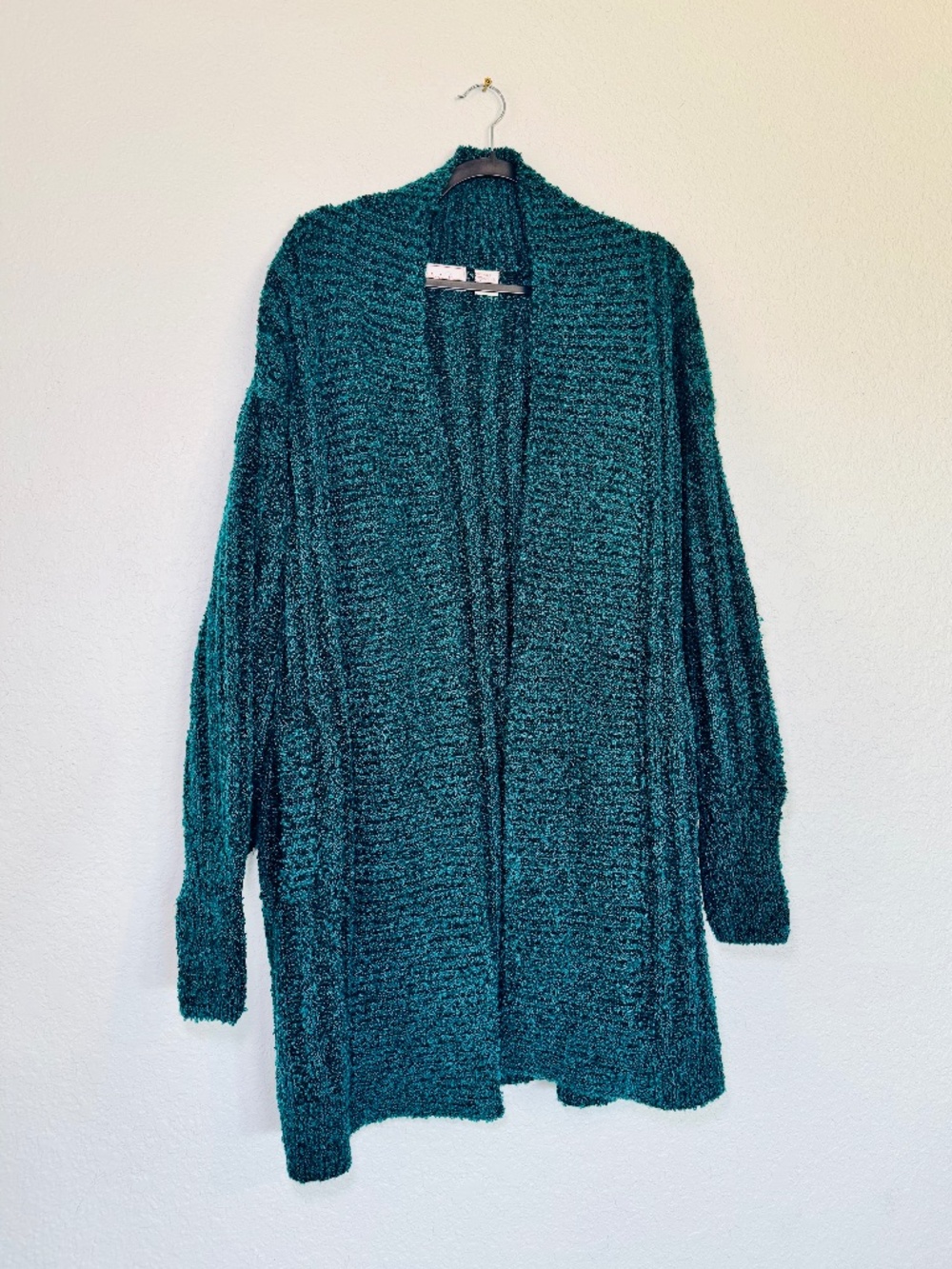 Penbrooke Lane Open Sweater S Emerald Oversized Loop Rib Knit Long Vintage 80s